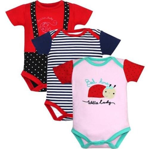 New arrival 3pcs/lot Baby bodysuits Girls Short sleeve romper appliques cotton Baby boy bodysuit summer kid clothes 3-12 months