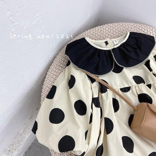 Dress Full Sleeve Above Knee Length Pullover A-line Solid Regular Cotton New Fashion Simple Sweet Spring Autumn Children Girls
