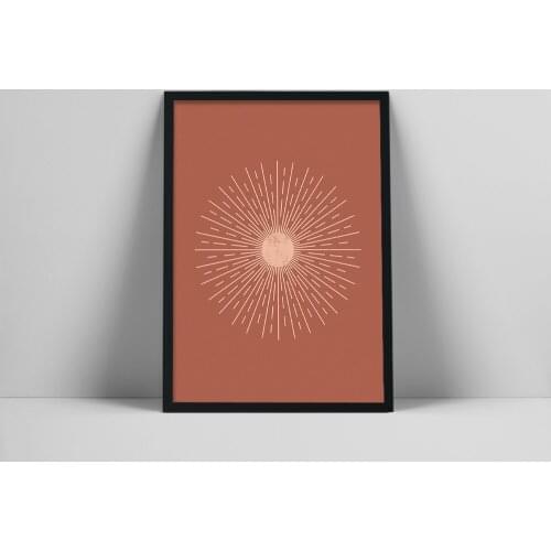 Pink Sunburst Art Print | Rust Color Wall Art | Minimalist Sunburst Wall Print | Abstract Mid Century Modern Postf mal Lrint | r