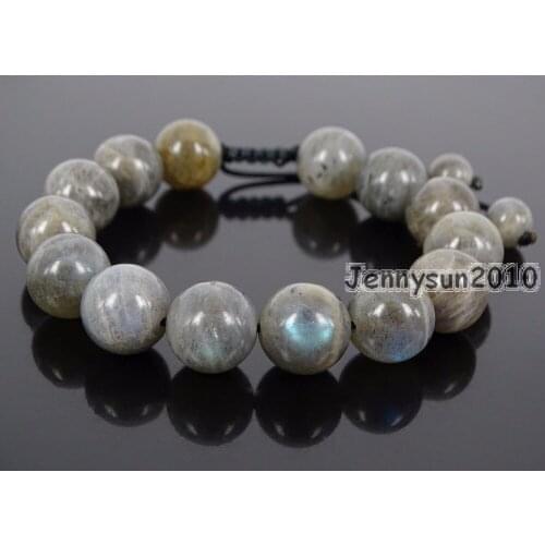 Handmade 12mm Adjustable Natural Labradorite Gems Stone Round Beads Bracelet Healing Reiki 5 Strands/Pack