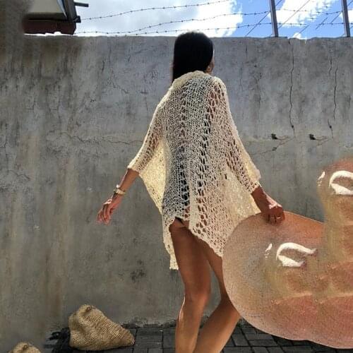 Crochet Bikini Cover Up Women Top Blouse Cape Sexy Hollow Tunic Casual Boho Beach Short Dress Swimsuit Summer Bathing Suit