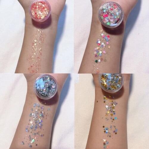 1Pcs Glitter Glam Eye Sparkly Glitter Hair Shimmer Gel Flash Heart Loose Sequins Glitter Eyeshadow Party Face Body Decor 3ml
