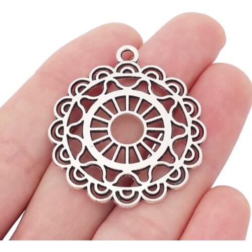 10 x Tibetan Silver Hollow Open Round Flower Charms Pendants for Necklace Jewelry Making Findings 42x38mm