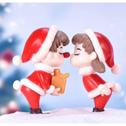 2Pcs Mini Christmas Couple Figure Doll DIY Garden Bonsai Decor Ornament Kid Toy Miniature Figurine People Statue Resin Craft