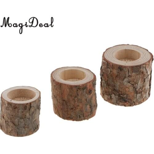 3PCS Natural Tree Stump Wooden Candle Holder Tea Light for Romantic Candlelight Dinner Decoration