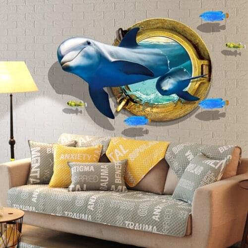 Dolphin 3D wall stickers PVC Material DIY Dolphin fish wall decals For Childrens room bedroom home decor stickers