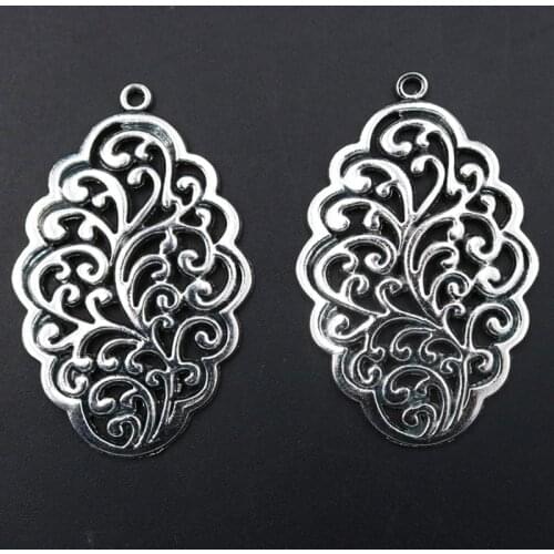 4pcs Antique Silver Color Hollow Metal Flower Brand Charm Vintage Necklace Bracelet DIY Metal Jewelry Alloy Pendants A1739