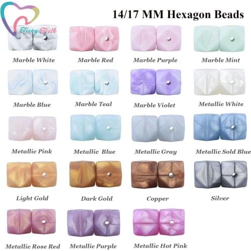 50 PCS 14-17MM Metallic & Marble Colors Silicone Hexagon Teething Loose Beads DIY Silicone Baby Chewable Toys Geometric Perles
