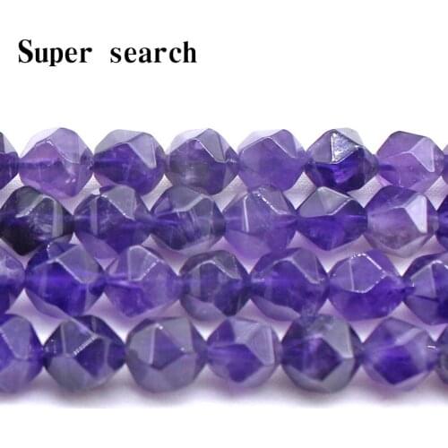 6mm 8mm 10mm Large Faceted Natural Amethysts High Quality Rhombic Section Round Loose Purple Quartz Stone Beads Fit DIY Jewelry