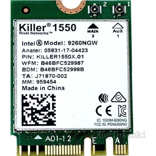 Wireless For Killer Wireless AC 1550 killer1550 wireless wifi Bluetooth 5.0 WLAN m.2 NGFF Card Adapter