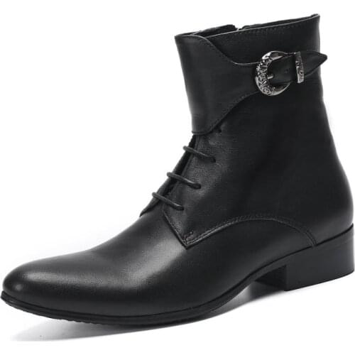 Retro Genuine Leather Chelsea Ankle Boots Men Pointed Toe Western Cowboy Booots England Trendy Business Casual Short Boots 37-46