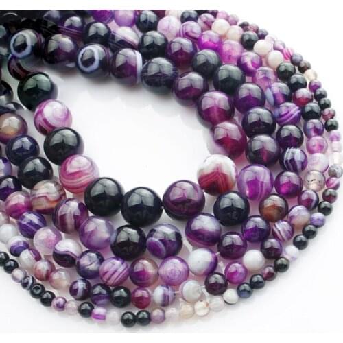 15"(38cm) Strand Round Natural Purple Lace Agate Stone Rocks 4mm 6mm 8mm 10mm 12mm Gemstone Beads for Bracelet Jewelry Making