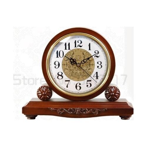 European style clock, desk clock, living room, desk clock, solid wood, mute, bedroom, retro desktop, desk clock ornaments