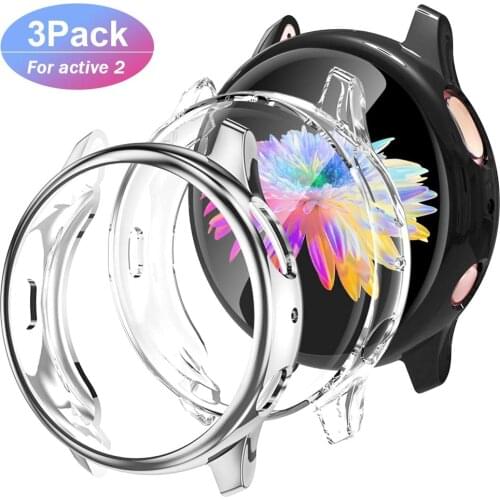 Pecpect Case for Samsung Galaxy Watch Active 2 Cover 44mm 40mm 3 Pack Soft Full Covers Screen Protector for Active2 Smartwatch