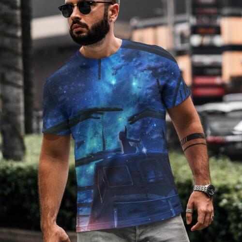 2021 New Summer 3d Printed T-shirt Print Mens T-shirt Starry Sky Print Casual T-shirt O-neck Short Sleeve Size Xxs-6xl