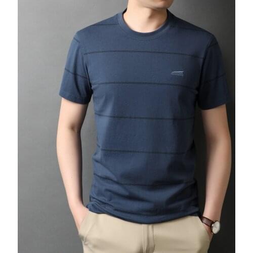 T Shirt White Gray Dark Blue Short-sleeved Loose 2021 Thin Casual Tops O-Neck MEN Tees Daily Striped Oversized T Shirt