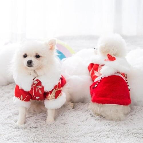 Chinese New Year Dog Clothes Pet Tang Suit Winter Dog Coat Butterfly Leaf Embroidered Jacket Spring Festival Cats Plush Costumes