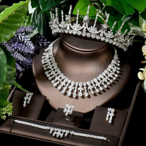 HIBRIDE Elegant Cubic Zirconia 5pcs Necklace Sets African Jewelry Set For Wedding Party Jewelry Gifts Wholesale Price N-1617