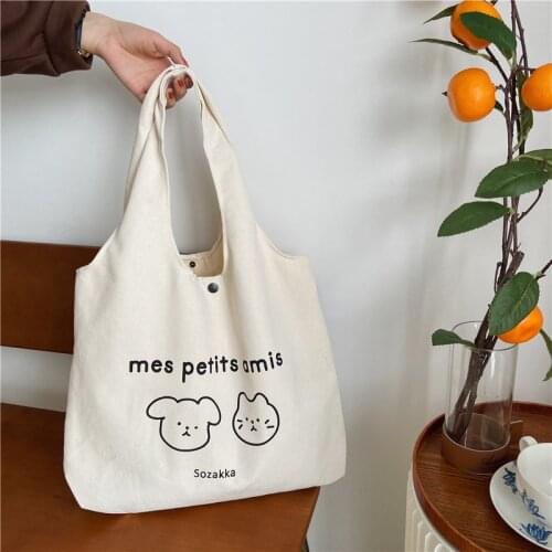 Korea Chic Shopping Bags Cotton Cloth Canvas Shoulder Bag Women Letters Tote Bag Ladies Handbag Large Schoolbag For Students