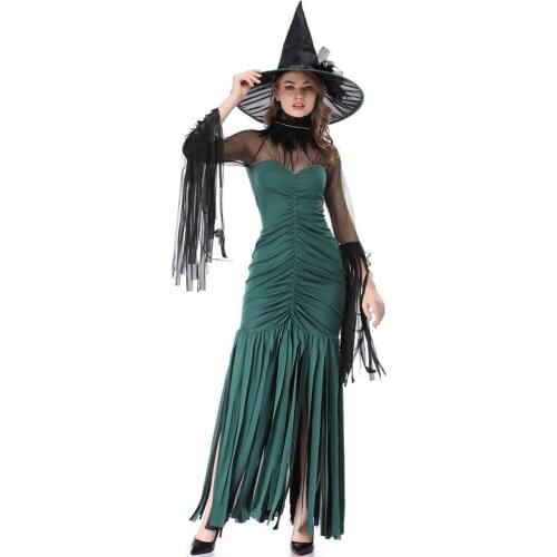 Green Strips Witch Costumes The Grand Sorceress Costume Halloween Purim Party Cosplay Fancy Dress