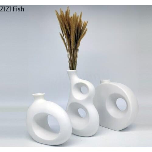 Creative Matt White Ceramic Vase Irregular Flower Arrangement Living Room Desktop Decoration Geometric Vase Home Decoration Gift