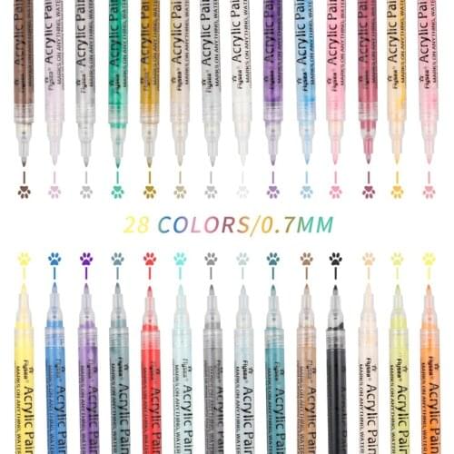 28 Colors/Set 0.7mm Acrylic Paint Marker Pen for Ceramic Rock Glass Porcelain Mug Wood Fabric Canvas Painting Detailed Marking