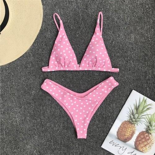 Sweet Cute Wire Free Strap Bathing Bikini Set Bodysuit Swimming Split Swimsuit Nylon Women Gift Adults Loving Heart