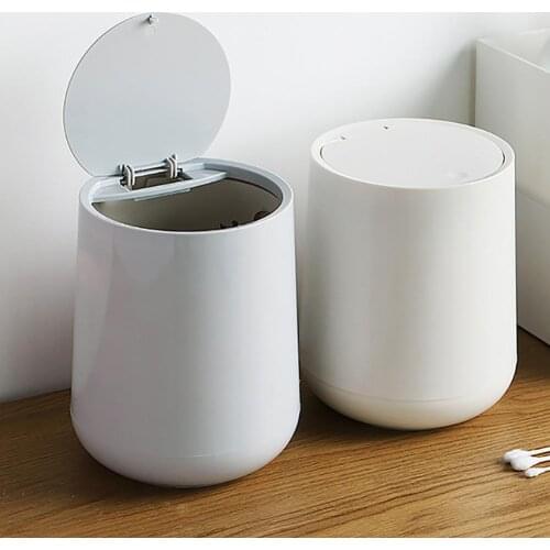 Mini Round Press Lid Trash Can Home Office Desktop Paper Towel Waste Garbage Cleaning Storage Bin