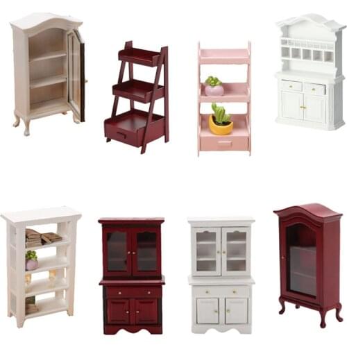 Mini Wine Cabinet/bookcase Miniature Model House Accessories Simulation Furniture Shelf Decoration Kitchen Scene Doll House Toy