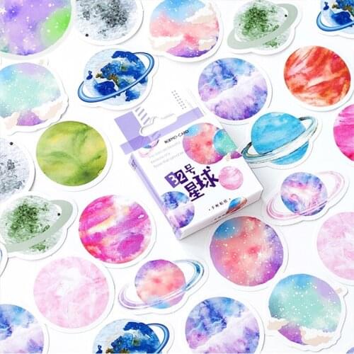 45pcs Color Planet Stickers Set 44mm Mini Celestial Body Star Space Explore Sticker Diary Album Decoration Kids Gift Seal A6420