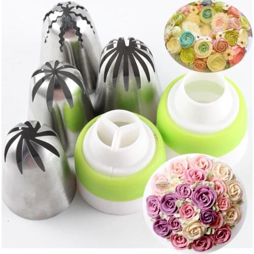6Pcs Large Cream Cake Russian Nozzles Stainless Steel Icing Piping Tips Set Coupler Cupcake Cake Dessert Decorating Baking Tools