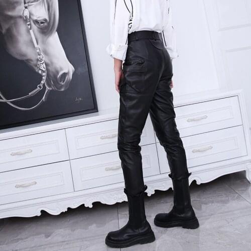 New Factory Arrival Women Fashion Genuine Long Leather Pants, Pencil Pants