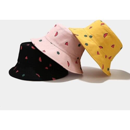Cute Letter Bucket Hat Cartoon Watermelon Embroidered Fisherman Hat Reversible Summer Bob Hat Sun Protection Hat Unisex Panama