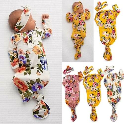 Newborn Baby Girl Swaddle Blanket Floral Sleeping Bag Swaddle Muslin Wrap+Headband