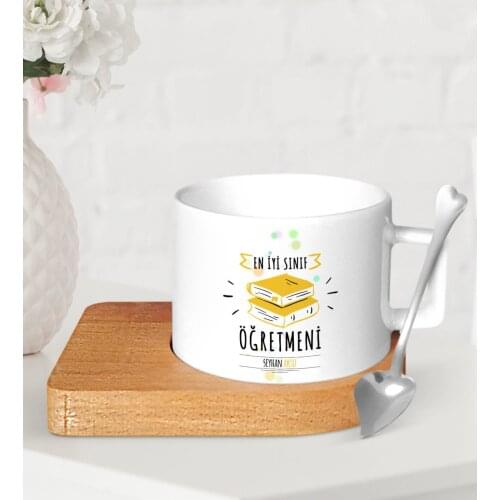 Personalized Best Class Teacher Wood Altlıklı Ceramic Fincan-6