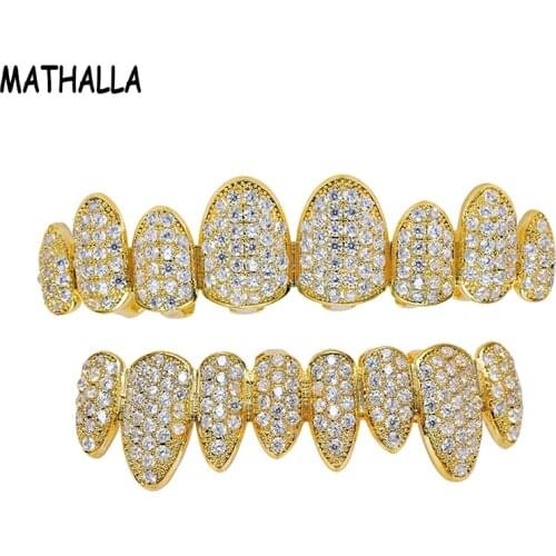 MATHALLA HipHop Braces Grill Cubic Zirconia Halloween Teeth Grillz Top and Bottom Grillz Dental Teeth Body Ornaments Unisex