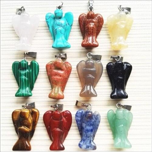 12pcs Wholesale Angel Natural stone pendant small Angel jewelry Wing charm Necklaces pendants for jewelry making findings