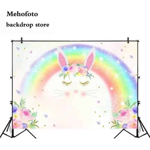 Mehofoto Rainbow Rabbit Photo Background Spring Sunday Easter Backdrop for Photography Studio Baby Shower Newborn Baby Party 351