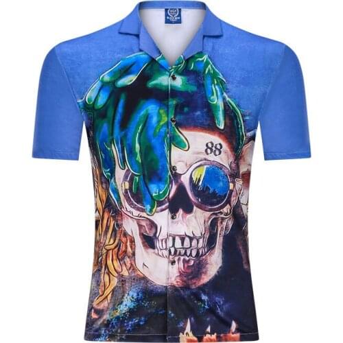 Casual Men Shirts New Print Fashion Skulls Print Shirt Oversize Brand New Hip Hop Short Sleeve Loose Shirt camisas para hombre