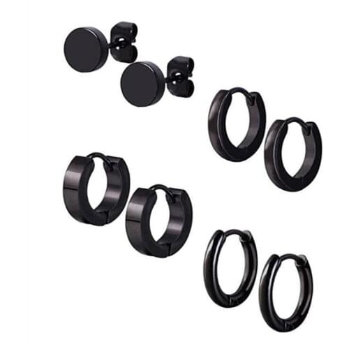 8pcs/lot new punk black color stainless steel round stud earrings piercings women men geometric tragus earrings fashion Jewelry