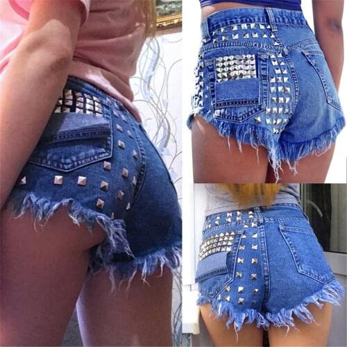 Biker shorts Womens Fashion Brand Vintage Tassel Rivet Ripped High Waisted Short Jeans Punk Sexy Hot Woman Denim Shorts