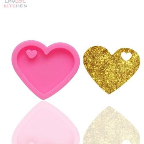 DIY Silicone Mirror Epoxy Heart Shaped Keychain Pendant Mould for Making Fondant Cake Decoration Baking Resin Mould
