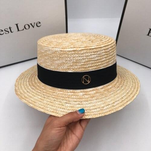 Spring and summer new straw hat flat eaves wide brim flat hat more elegant fashion leisure letters