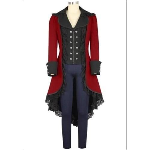 Medieval Victorian Costume Gothic Steampunk Tuxedo Tailcoat Trench Coat Frock Outfit Overcoat For Adult Men Women