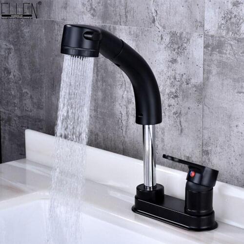 Vidric Bathroom Sink Faucet 2 Hole Hot Cold Water Mixer Pull Out Basin Sin Faucets Black Finished ELM1121