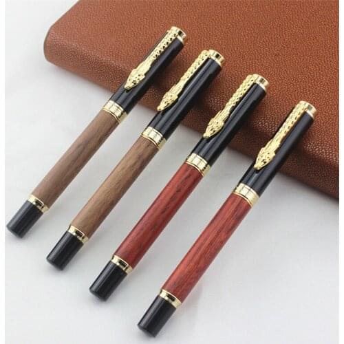 Vintage Wood Fountain pen Gold trim Dragon clip 0.5mm Fine nib calligraphy Jinhao 8802 Stationery Office school supplies A6485