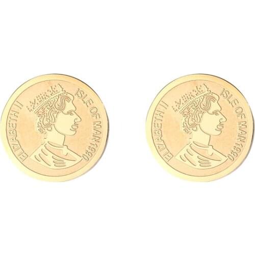 Gold Coin Earrings Queen Disc Circle Vintage Gold Stud Earring for Women Best Mothers Gift British Royal Jewelry Earring