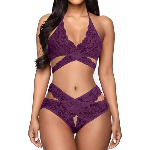 Womens bra Underwear set Ladies Fashion Sexy Temptation Lingerie Lace Neckband Babydoll Underwear sleep tops brief sets