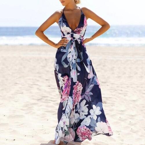 Women Sling Floral Boho Long Dress 2021 Summer v-Neck Sleeveless Party Beach Floral Print Maxi Dresses Casual Sundress Vestidos