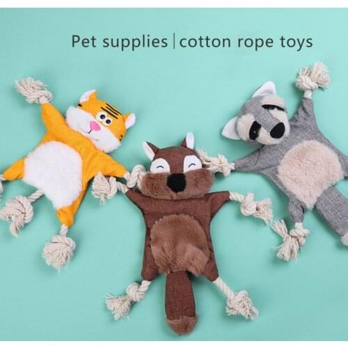 1Pcs New Pet Dog Cotton Rope Molar Sound Paper Sound Toy Tiger Fox Squirrel Raccoon